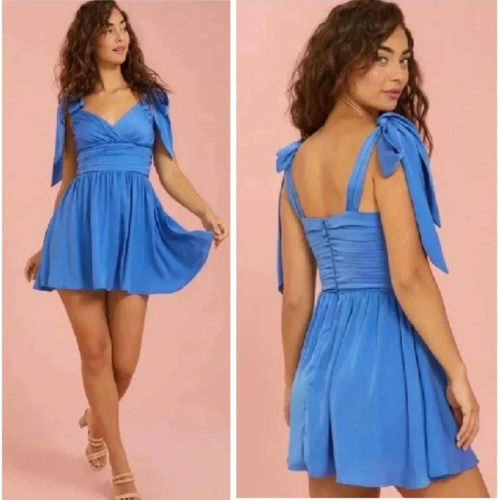 Altar’d State Blue Charlee Bow Strap Mini Dress Sz M